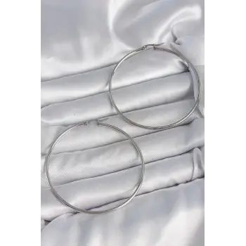316 Çelik Gümüş Renk 63 mm Halka Model Kadın Küpe