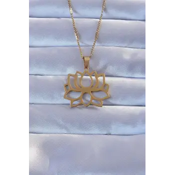 316L Altın Renk Lotus Kolye