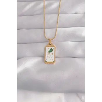 316L Çelik Gold Renk Beyaz Mineli Tarot Kolye