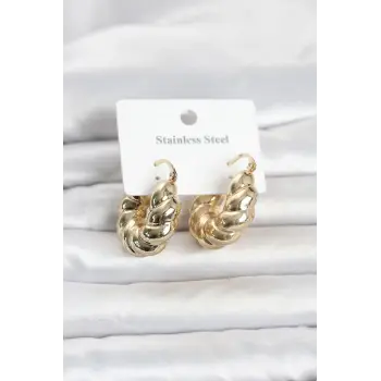 316L Çelik Gold Renk Bombeli Halka Model Kadın Küpe