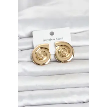 316L Çelik Gold Renk Deniz Kabuğu Form Kadın Küpe
