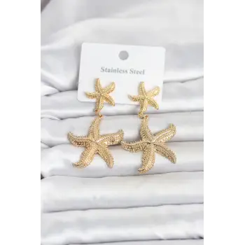 316L Çelik Gold Renk Deniz Yıldızı Model Kadın Küpe
