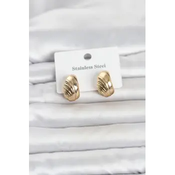 316L Çelik Gold Renk Desenli Yarım Halka Model Kadın Küpe