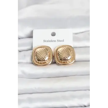 316L Çelik Gold Renk Düğme Model Kadın Küpe