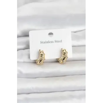 316L Çelik Gold Renk Halka Model Kadın Küpe