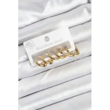 316L Çelik Gold Renk Kadın Küpe Seti