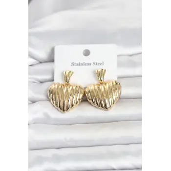 316L Çelik Gold Renk Kalp Model Kadın Küpe