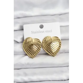 316L Çelik Gold Renk Kalp Model Kadın Küpe
