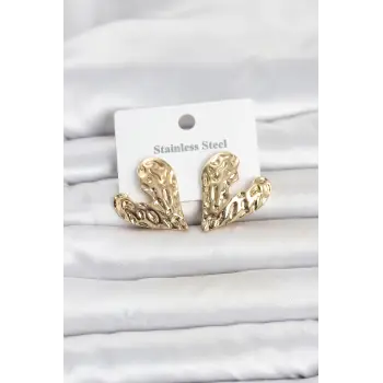 316L Çelik Gold Renk Kalp Model Kadın Küpe