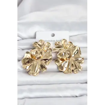 316L Çelik Gold Renk Lotus Model Kadın Küpe