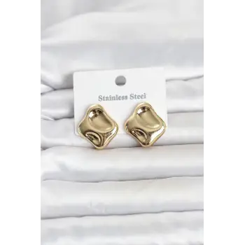 316L Çelik Gold Renk Plaka Model Kadın Küpe