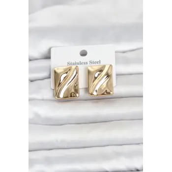 316L Çelik Gold Renk Plaka Model Kadın Küpe