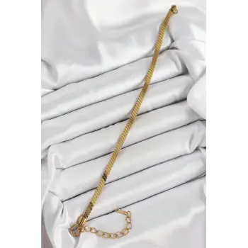 316L Çelik Gold Renk Yassı Zincir Model Kadın Bileklik