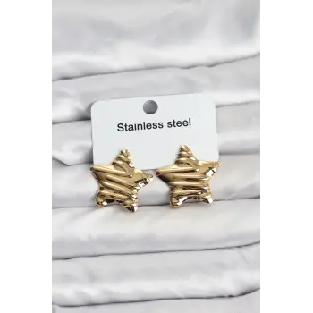 316L Çelik Gold Renk Yıldız Model Kadın Küpe