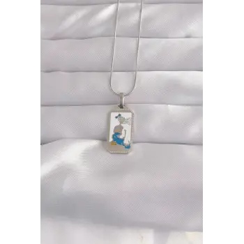 316L Çelik Gümüş Renk Beyaz Mineli Kız Figür Tarot Kolye