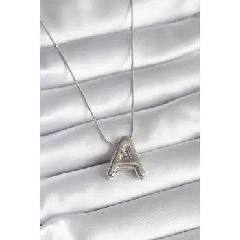 316L Çelik Gümüş Renk Bubble "A" Harf Model Kadın Kolye
