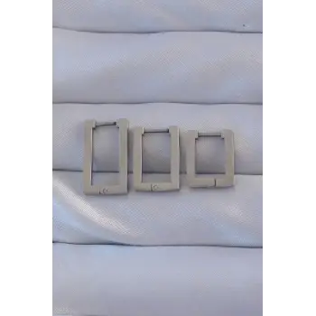 316L Çelik Gümüş Renk Dikdörtgen Küpe Seti