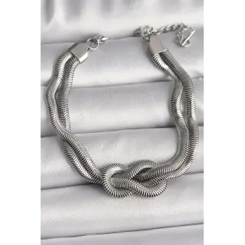 316L Çelik Gümüş Renk Düğüm Model Kadın Bileklik