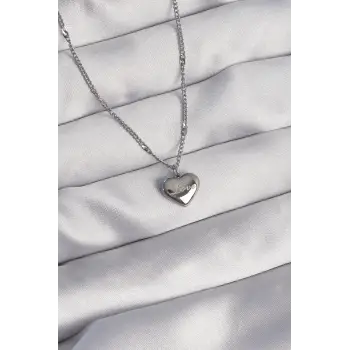 316L Çelik Gümüş Renk Kalp Model Love Kolye