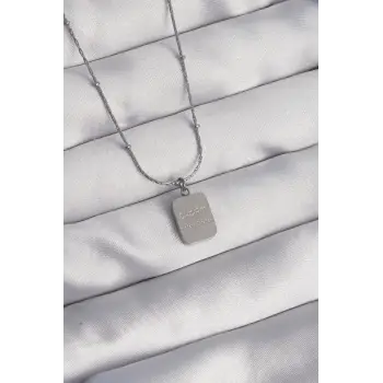 316L Çelik Gümüş Renk Kare Charm Model Kolye