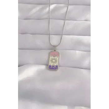 316L Çelik Gümüş Renk Karışık Mineli Ay Figür Tarot Kolye