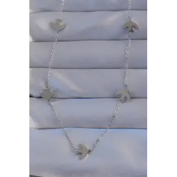 316L Çelik Gümüş Renk Kuş Model Kolye