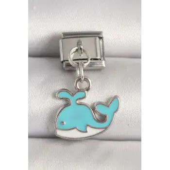 316L Çelik Gümüş Renk Mavi Balina Model Charm
