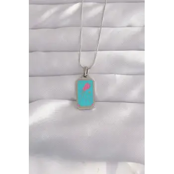 316L Çelik Gümüş Renk Mavi Mineli Tarot Kolye