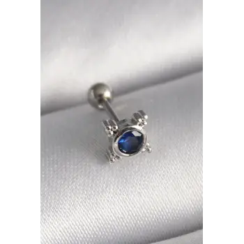 316L Çelik Gümüş Renk Mavi Zirkon Taşlı Tragus Piercing