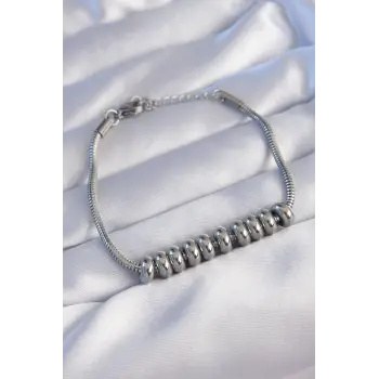 316L Çelik Gümüş Renk Oval Figürlü Bileklik