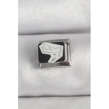 316L Çelik Gümüş Renk Siyah Beyaz Kuş İşlemeli Charm