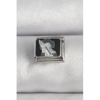 316L Çelik Gümüş Renk Siyah İşlemeli Portre Model Charm
