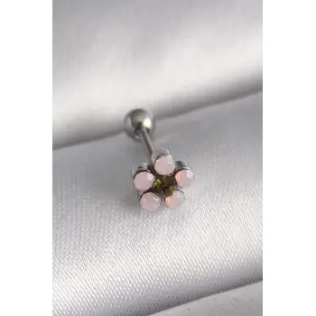 316L Çelik Gümüş Renk Zirkon Taşlı Çiçek Tragus Piercing