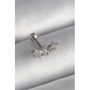 316L Çelik Gümüş Renk Zirkon Taşlı Çiçek Tragus Piercing