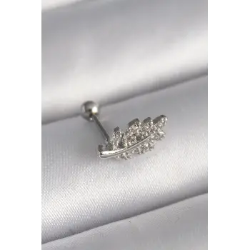 316L Çelik Gümüş Renk Zirkon Taşlı Dal Tragus Piercing