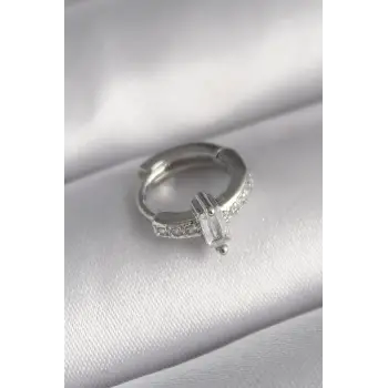 316L Çelik Gümüş Renk Zirkon Taşlı Tragus Piercing