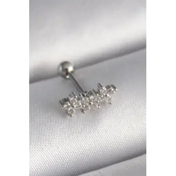 316L Çelik Gümüş Renk Zirkon Taşlı Yonca Tragus Piercing