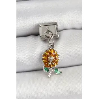 316L Çelik Sallantılı Ayçiçeği Model Gümüş Renk Charm