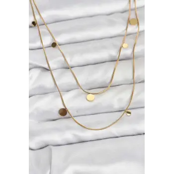 316L Çelik Zincir Gold Renk Pullu Kadın Kolye