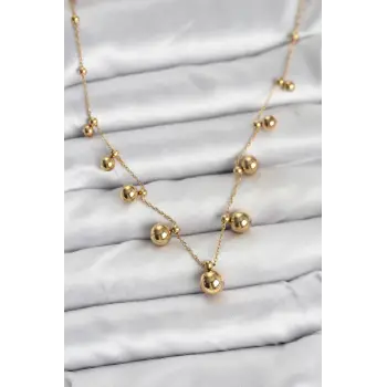 316L Çelik Zincir Gold Renk Topçuklu Kolye