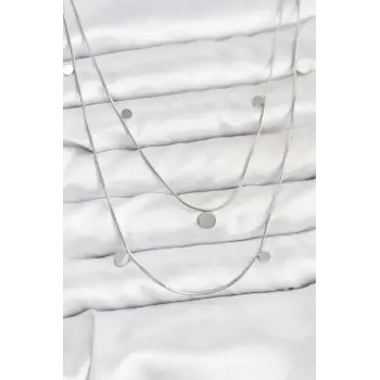 316L Çelik Zincir Gümüş Renk Pullu Kadın Kolye