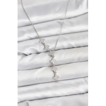 316L Çelik Zincir Gümüş Renk Yonca Model Kadın Kolye