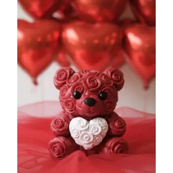 3D Baskı Kalpli Ayıcık 10cm Romantik Masaüstü Dekor