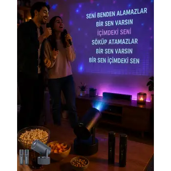 3ü 1 Arada Karaoke ve Projeksiyon Sistemi Çift Mikrofon Destekli