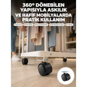 4 cm Kilitsiz Tekerlek Ayak Seti Zemin Koruyucu