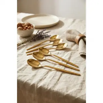 6lı Lüks Gold Paslanmaz Çelik Yemek Kaşığı Seti (21 cm)