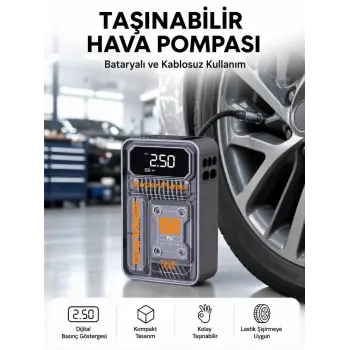 6000mAh Bataryalı LED Ekranlı Akıllı Hava Kompresörü