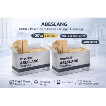 Abeslang 100lü 2 Paket Tek Kullanımlık Ahşap Dil Basacağı Non Steril Medikal Spatula Toplam 200 Adet