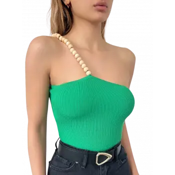 Ahşap Boncuk Detaylı  Bluz-YEŞİL