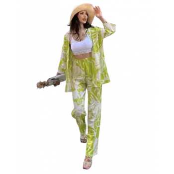 Alt Üst Takım Kimono- Desenli-Yeşil